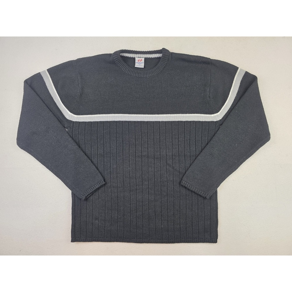 Vintage Anchor‎ Blue Knit Black Sweatshirt Grey Stripe Mens Size Medium